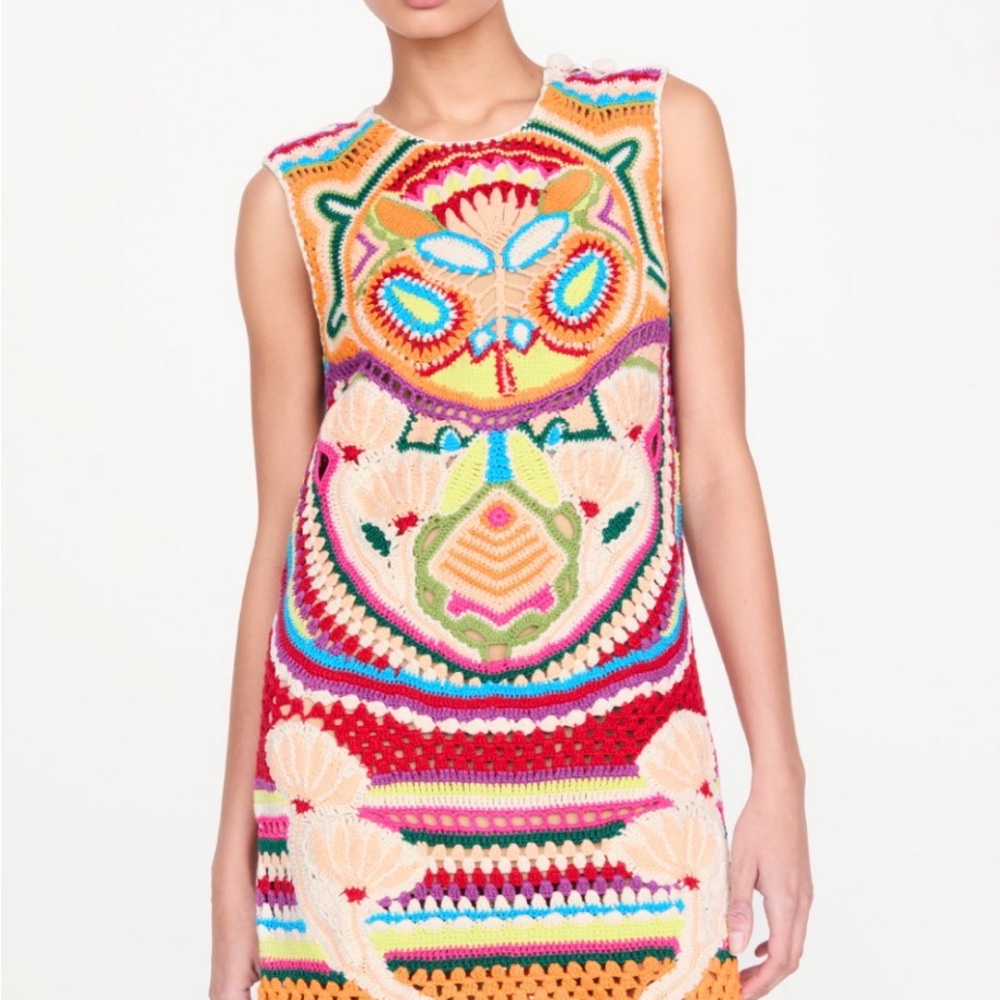 NWT Marie Oliver Multicolor Crochet Embroidered Statement Shawna Dress| Size M/L